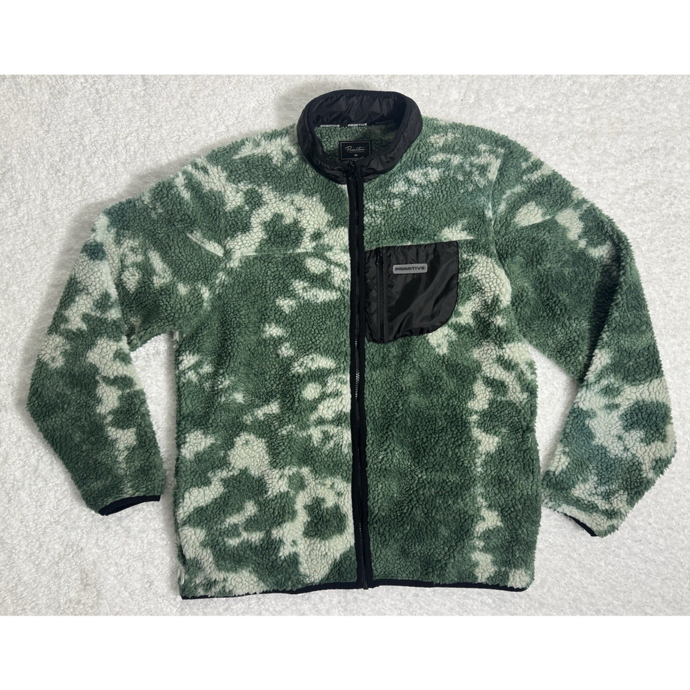 Primitive Skateboarding Sherpa Vermont Fleece Full Zip Jacket Green Men's Size M